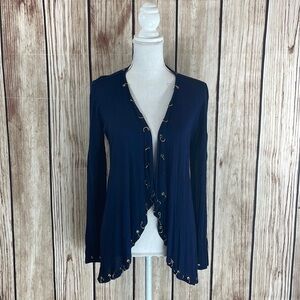 Fontana Navy Blue Cardigan w/Gold Eyelit & Ring Accents Size Small New